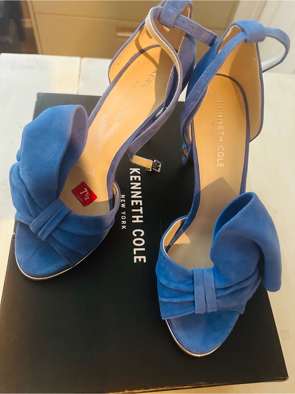 Kenneth Cole Royal Blue Suede Knot Open-Toe Slingback Heels